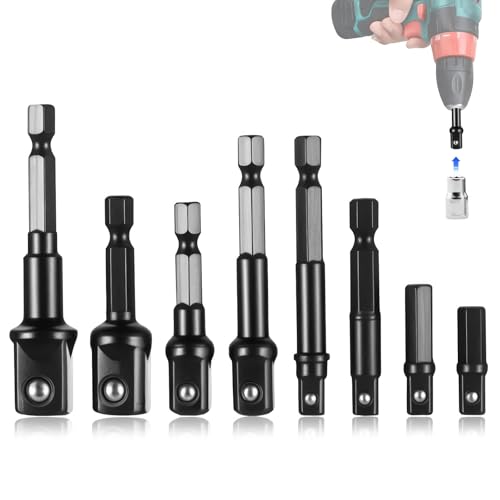 BieMian 8-Piece Impact Socket Adapter Set With 1/4 3/8 1/2 Hex Shank for Power Drill and Hand Tools