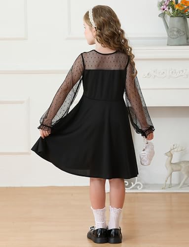 Kids Girls Long Sleeve Dress Contrast Flared Dresses A Line Midi Dress High Waist Formal Dresses 6-14 Years2