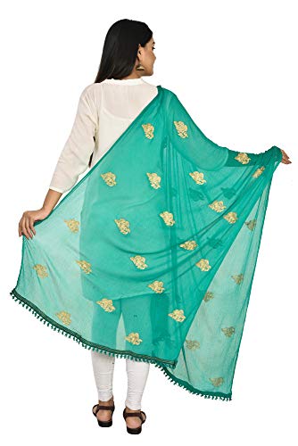 Image of YOUTHQUAKE Golden Patti Embroidered Work Chiffon Dupatta for Womens & Girls with Jaalar Lace