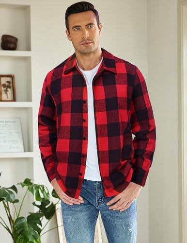 Image of COOFANDY Men's Flannel Shirts Casual Button Down Plaid Shirt Jacket Long Sleeve Fleece Shacket