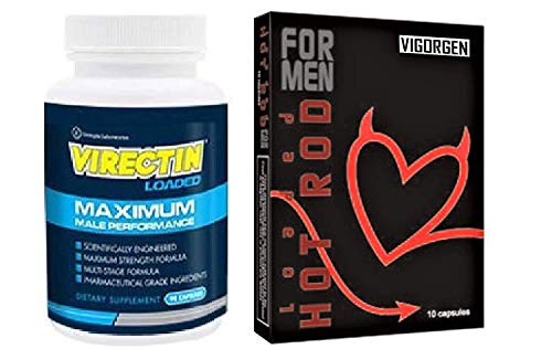 Virectin Loaded Natural Male Enhancement Supplement (1 Bottle) with Hot Rod Loaded Vigorgen Results for Men Increasing Male Virility 10 Capsules (1 Box)
