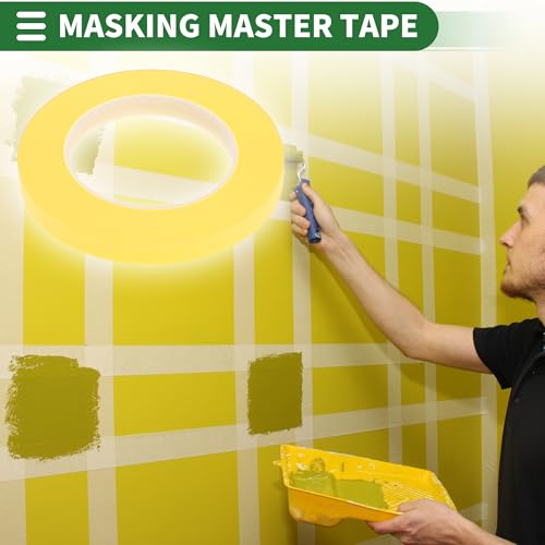 Image of Motoforti Universal Painters Tape Masking Master Tape 0.15cm /0.3cm /0.6cm /1.2cm /1.9cm x 55m Easy Removal Crepe Paper Yellow 5 Pcs