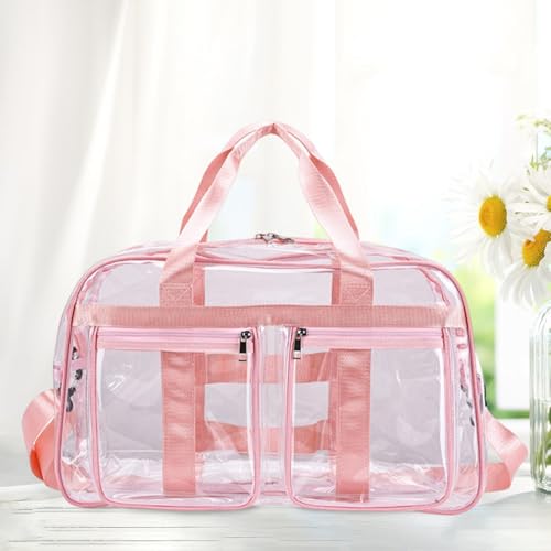 Clear Tote Bag Large Capacity Travel Duffle Pouch for Sports Shopping Hiking, Pink Red4