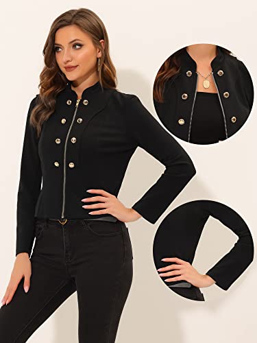 Allegra K Vintage Jacket for Women's Steampunk Button Decor Casual Zip Up Crop Jacket2