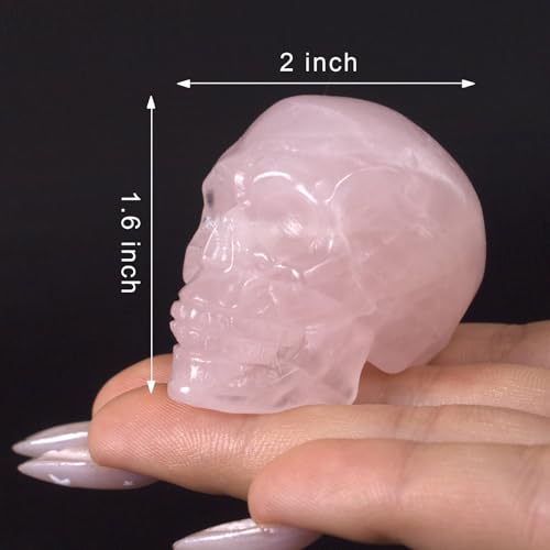 Estatua de Calavera de Cuarzo Rosa de 2 pulgadas miniatura 2