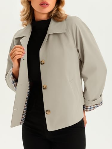 Image of Tankaneo Womens Cropped Trench Coat Lightweight Single Breasted Jacket Fall Windbreaker Fashion Outerwear