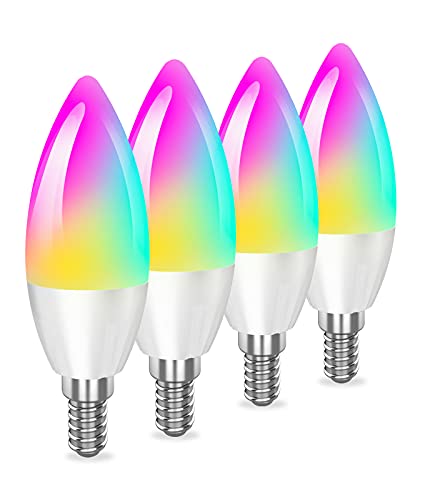 Smart Light Bulbs E12 Base Candelabra Led Light Bulbs Color Changing and Dimmable Chandelier Light Bulbs Work with Alexa Google Home, 2.4GHz WiFi Only 360 LM 35 Watt Equivalent 4 Pack