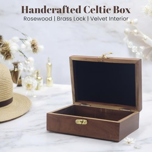 Image of Celtic Cross Wooden Jewelry Box, Rosewood Handmade Engraved Christian Keepsake Storage Chest for Women & Men, Religious Gift Box, Vintage Wooden Treasure Organizer for Jewelry & Decor