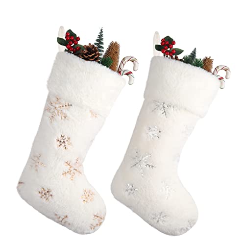Blu Ninfee Plüsch Nikolausstrumpf, Fell Nikolausstiefel zum Befüllen und Aufhängen, Großer Weihnachtsstrumpf Kamin, Nikolaussocke Gefüllt als Weihnachtsgeschenktasche 2er Set Cover