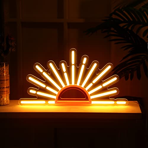 Ganeen Orange Sunrise Sunset Neon Sign Boho Wall Art Neon Lights for Bedroom Sun on the Horizon LED Signs Wall USB Night Room Decor for Living Room, Kitchen, Bathroom, Office Decor