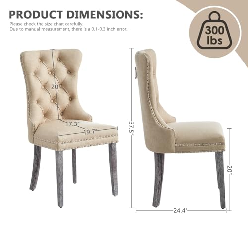 Image of Leather Dining Chairs, Upholstered Dining Room Chairs, Beige, Set of 6