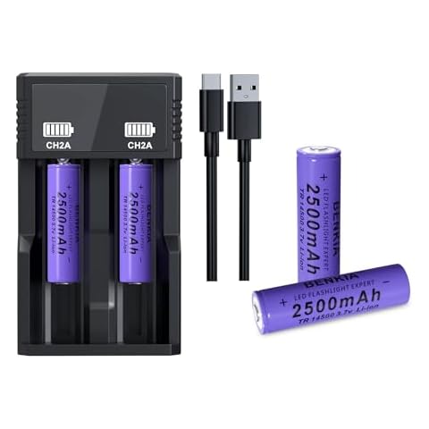 14500 Rechargeable Battery 3.7Volt 2500mAh Button Top Batteries for Headlamp Flashlight(4 Pack,14500 Battery+Charger) Cover