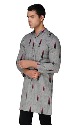 Image of Vastraa Fusion Men's Printed Kurta Pure Cotton Long Kurta, Round Collar, Full Sleeves, Button Kurta, Ethnic Wear