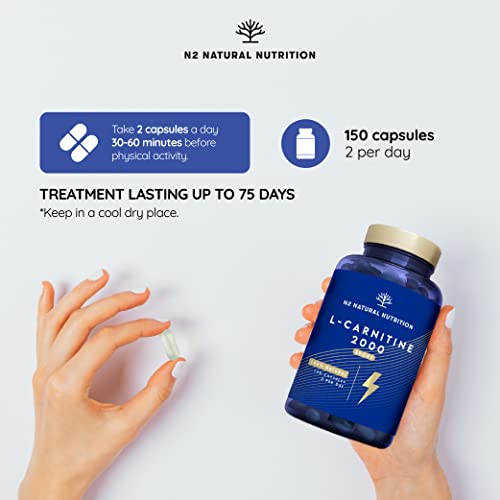 Natural L CARNITINE 2000mg 150 Capsules 75 Days (only 2 Capsules per Day) High Concentration Improves Sports Performance. Weight Loss, Energy Resistance. CE Manufactured. N2 Natural Nutrition - 4