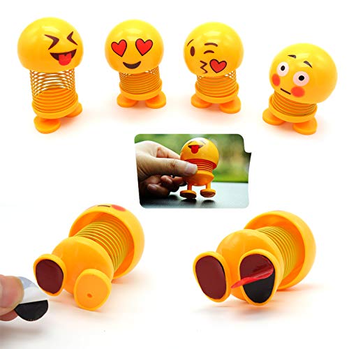 4 Pack Cute Emoji Springs Bobble Head Dolls, Funny Smiley Face Bounce Toys for Car Interior Accessories Decoration, Home Ornament, Party Favors, Novelty Emoticon Shaking Head Dance Toys (Lovely) - Thumbnail 5