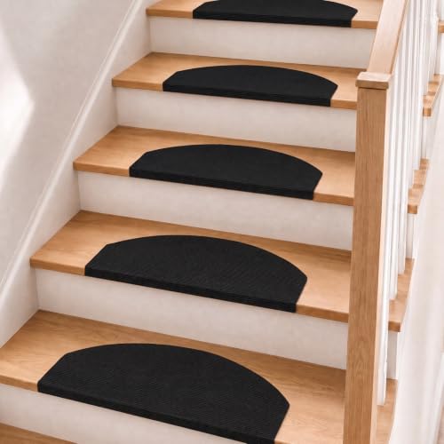 BOFITENG 15 Stufenmatten 60x24CM, Halbrund Stufenmatten Selbstklebend für Holzstufen (Schwarz)