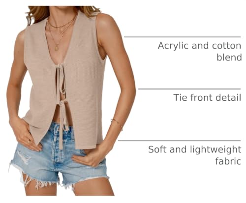 Image of LILLUSORY Womens Tie Front Tops Vacation Sweater Vest | Bohemian Style, Beach Resort Wear, Concert Western Outfits, Crochet Tops, Vacation Outfits, Cute Y2k Sleeveless 2026