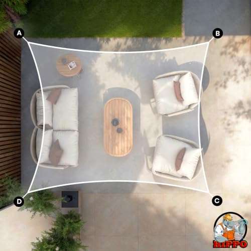 Image of HIPPO Shade Sail 9.5 Feet x 16.5 Feet Sun Shade 98% UV Block for Canopy Cover, Outdoor Patio, Garden, Pergola, Balcony Tent (Ocean Breeze)