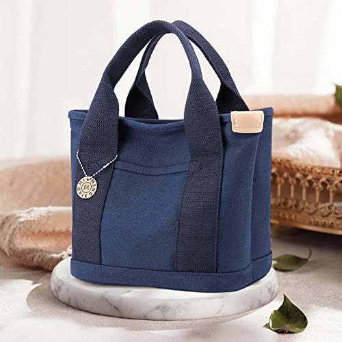 Baoblaze Kleine Einkaufstasche für Damen, Einkaufstasche mit Taschen, Tasche mit Tragegriff Oben, Tragbarer Reißverschluss für Den Täglichen Gebrauch, Reise Um, Dunkelblau