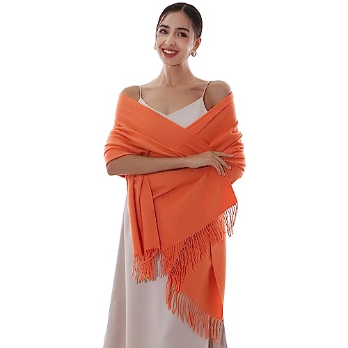 RIIQIICHY Ladies Scarf Pashmina Shawls and Wraps for Wedding Blanket Scarf for Winter Warm, Orange