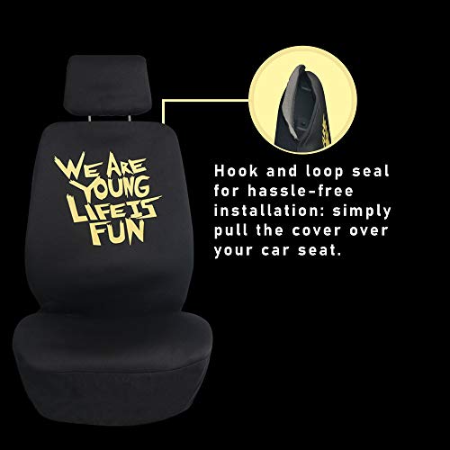 We Are Young Life Is Fun™ Full Set Car Seat Covers - Universal Fit For Most Cars, Trucks, Suvs Or Vans (Black) #TOP2
