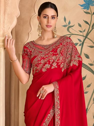 Image of AKHILAM Women's Satin Sequence Embroidery Saree With Unstitched Blouse Piece(SNDLWOD1601 TFH Parent)