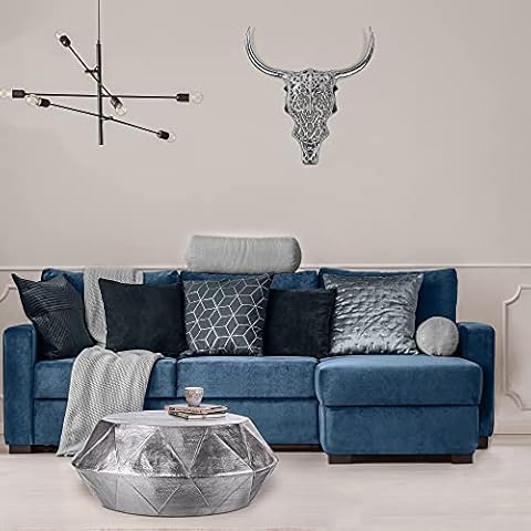 WOMO-DESIGN Schädel mit Hörner Unikat Skulptur Wand Dekoration Matador Büffel Silber 57x35 cm Wandskulptur aus Aluminium Cover