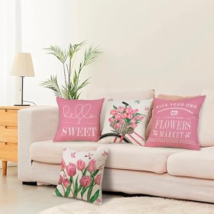 ZWJD Sommer Kissenbezug 40x40 cm – 4er Set Leinen Dekokissenbezüge mit Blumen Aquarell Design, Zierkissen für Sofa, Wohnzimmer & Sommer Deko – Bild 3