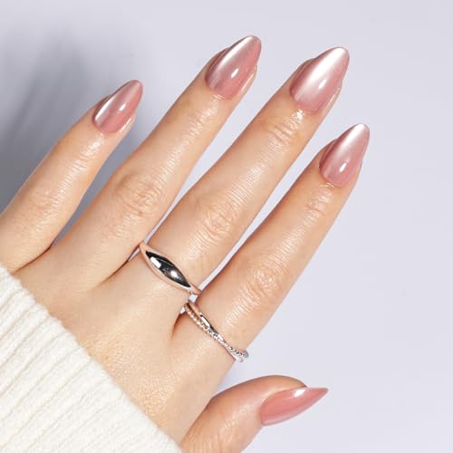 Cat Eye Press On Nails - Mauve Short Almond Fake