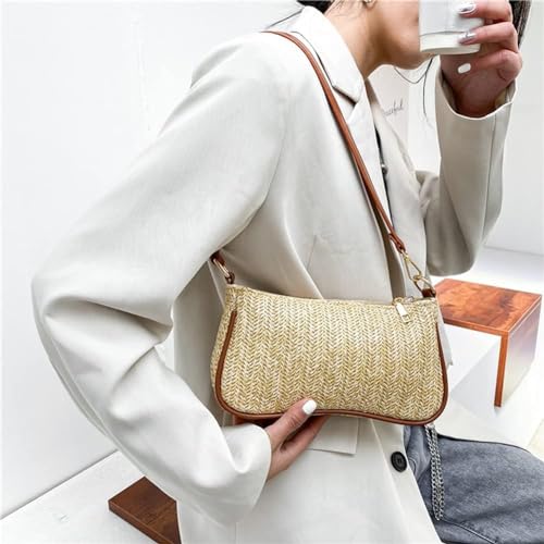 GL-Turelifes Summer Shoulder Bag Small Straw Bags Beach Bag Casual Clutch Shoulder HandBag with Zipper Closure for Women2