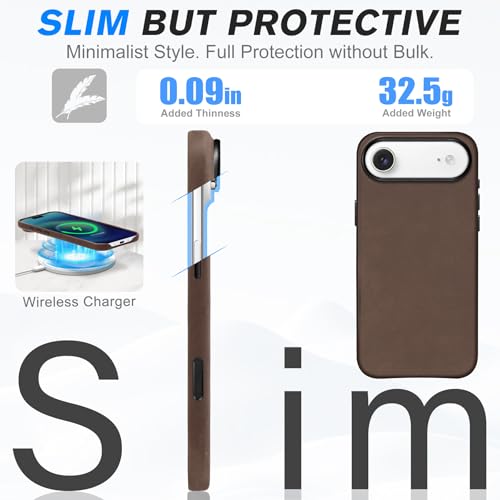 Image of SHIELDON Genuine Leather Case for iPhone Air 6.5 inch, Crazy Horse Dark Brown