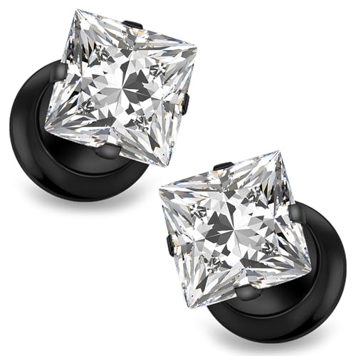 Ocptiy 00G Black Gauges Tunnels Plugs Earrings for Ears Stretching Kit 00 Gauge 316L Surgical Stainless Steel Diamond Single Flare Tunnels Plugs Hollow Gauges Size 10mm Piercing Women Men 3/8 inch