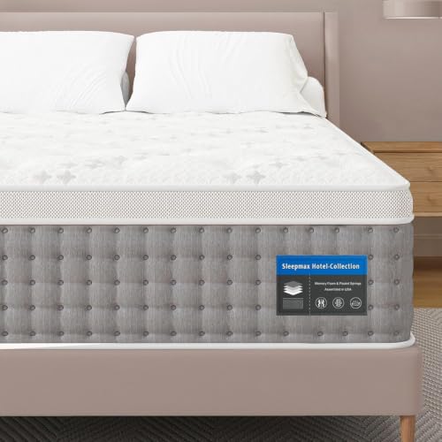 Image of Sleepmax King Mattress 14 Inch - Hotel-Collection Hybrid Mattress Pain Relief - Extra Lumbar & Hip Support - Spine Alignment Cooling Bed in a Box - 365-Night Trial, Forever Warranty, Fiberglass-Free