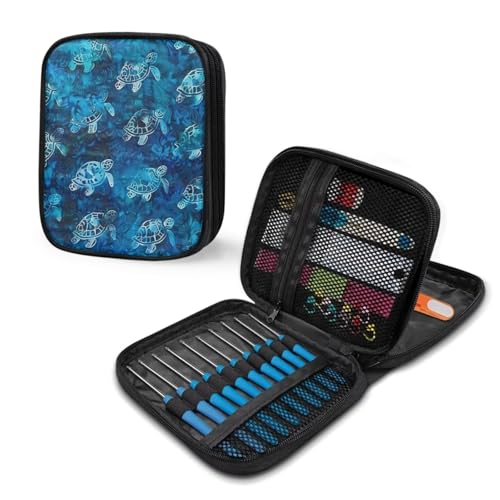 Image of Crochet Hook Case Sea Turtle Crochet Hook Holder Portable Crochet Hook Storage Bag with Web Pockets Suitable for Crochet Needles /Knitting Accessories