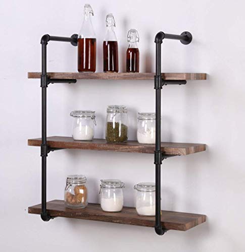 Lokkhan 4-Tier Diy Industrial Pipe Shelf Kit Hanging Bookshelf For Wall Open Pipe Shelving Black (4 Tiers) #TOP2