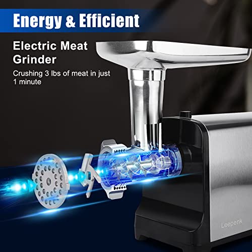 Leepenk Meat Grinder Electric 2600W Max Heavy Duty Meat Mincer Machine,Stainless Steel Electric Meat Grinder With Safe Reverse Function Sausage Stuffer Maker And Kubbe Kit,2 Blades,3 Plates #TOP3