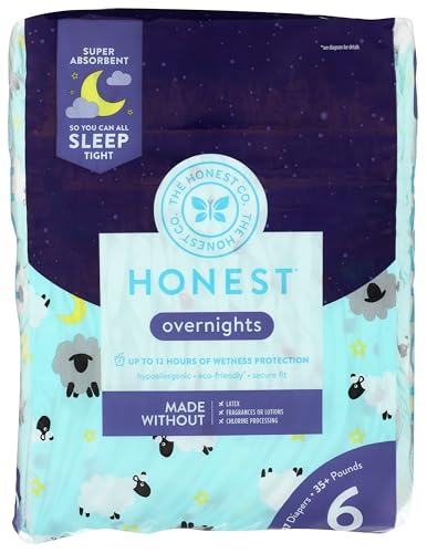 Honest, Overnight Diapers Sleepy Sheep Size 6, 25 Ounce, 17 Count