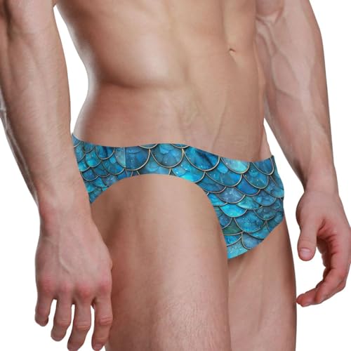 Men's Blue Mermaid Scale Swim Briefs Bikini Swimsuit S 202b33303