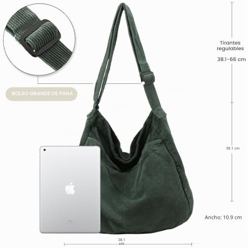Miniatura 3 de Dainaotm Bolsa De Lona Casual Hobo Bandolera Para Mujeres Y Hombres, Bolso Grande De Mensajero, Bolsa De Mensajero, Viaje Y Trabajo, 2 - Verde, Large