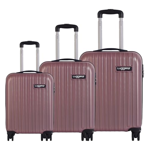 Image of Luggero - Classic Light-Weight & Durable Polycarbonate Rose Gold Unisex Hard Luggage|Set of 3 (L+M+S)|8 Smooth Spinner TPV Wheels| Outer Combi Lock | Trolley Bag