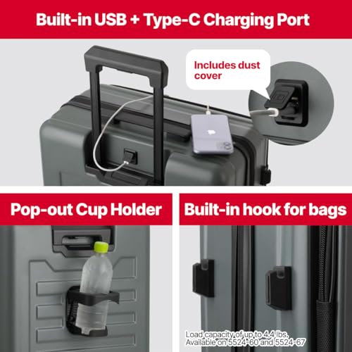 LEGEND WALKER LW 5524 Hardshell Expansion Front-openning, USB port,Cup-holder Spinner Luggage2