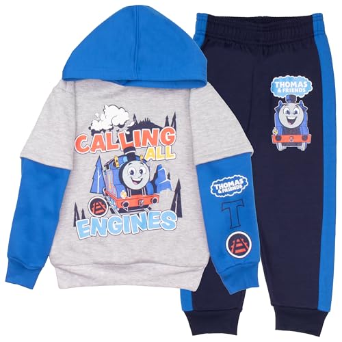 THOMAS & FRIENDS Boys 2-Piece Fleece Set - Thomas the Tank Engine Hooded Sweatshirt and Joggers Bundle for Kids