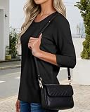 3/4 Sleeve Tops for Women Basic Crew Neck Spring Blouses Casual Fit Fall T Shirts 2026 A-Black