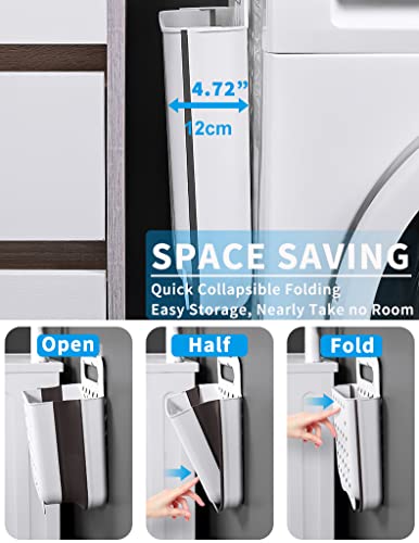 Pansyling Xl Plastic Collapsible Hanging Laundry Basket With Carry Handle, Space-Saving Wall Hanging Laundry Basket Durable Tall Folding Plastic Laundry Hamper Waterproof Dirty Clothes Organizer, 42L #TOP1