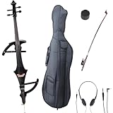 Verahaus Electric Cello 4/4 Full Size Ebony Fittings with Lightweight Cello Bag, Headphones, Bow, Bridge, Rosin, Cello for Beginners Adults(Metallic Black)