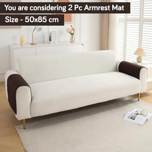 Image of HOKIPO Quilted Sofa Arm Cover with Pockets, Dark Brown, Pack of 2 (1 Pair) (IN-787-L-DBR*2)