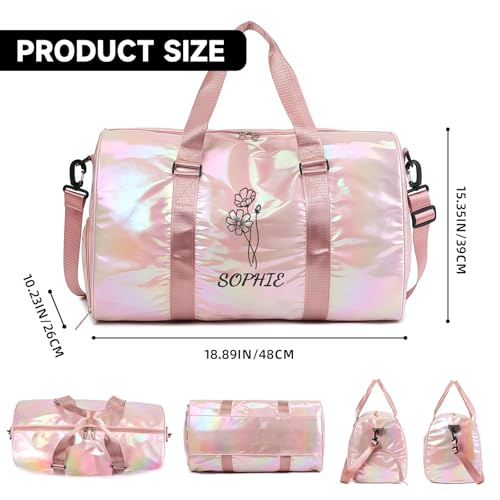 Custom Ballet Dance Bag for Girls,Embroidery Flora&Name,Personalized Gym Duffle Bag with Wet Dry Pockets & Shoe Compartment, Sport Tote Swimming Yoga, Weekender Overnight Bags for Women3
