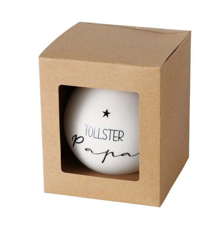 XL Weihnachtskugel - Tollster Papa - 10cm Glas Weiss schwarz b631...