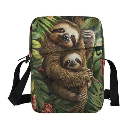 Crossbody Bag Cute Sloth Mother Kids Messenger Bag for Women Men Purse Shoulder Bag Satchel Bag with Adjustable Strap 214B5927