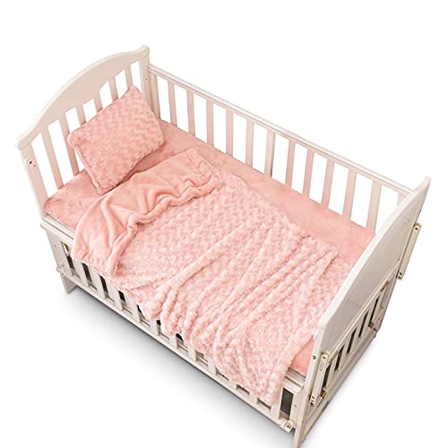Mini Crib Bedding Set - Portable Crib Bedding Set Girl - Baby Bedding Mini Crib Set Boy - Nursery Bedding Set - Mini Crib Comforter Set - Set of 3 Baby Bedding Set. (Rosy Pink)